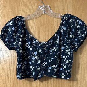 Hollister - Blue Puff Sleeve Crop Blouse